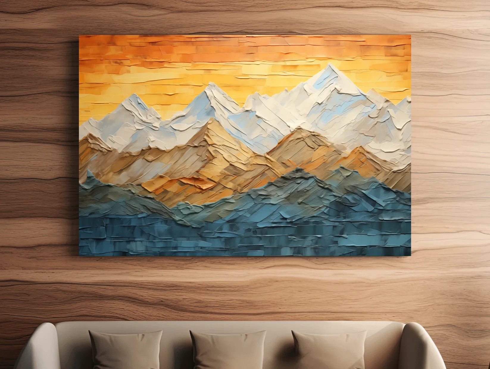 Impasto Style Mountain Range Sunset - Pallet Knife Painting Effect Wall Art