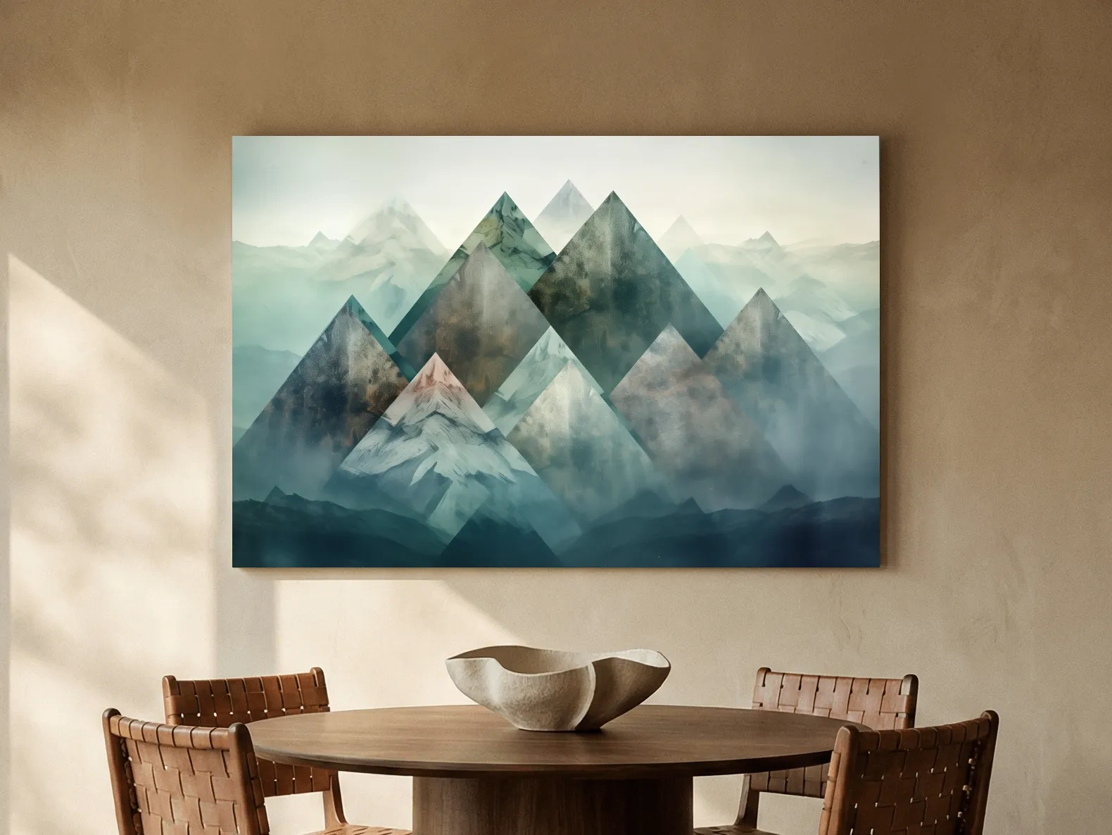 Geometric Misty Mountain Peaks - Mystical Abstract Alpine Wall Art