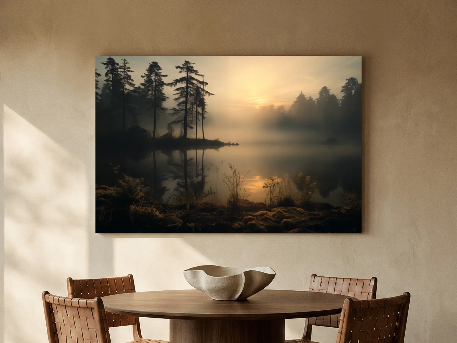 Nature Photography Wall Art - Misty Lake Sunrise & Forest