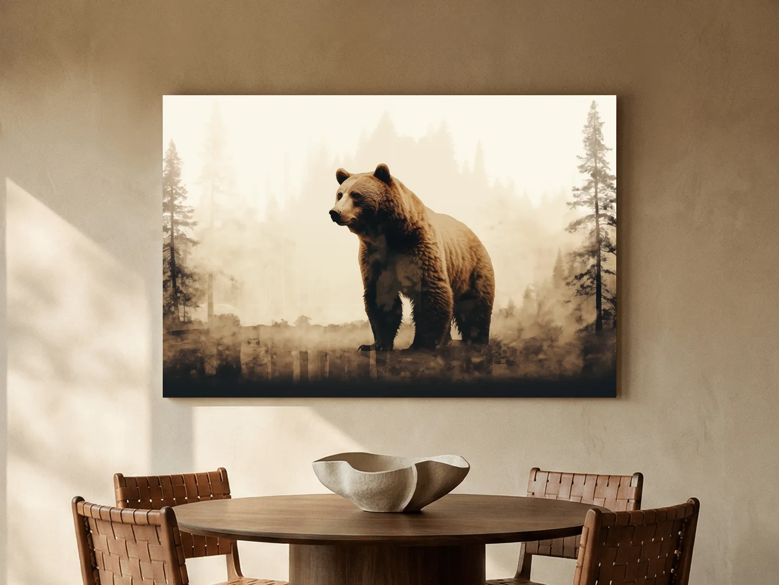 Grizzly Bear Double Exposure Forest - Rustic Wildlife Nature Wall Art