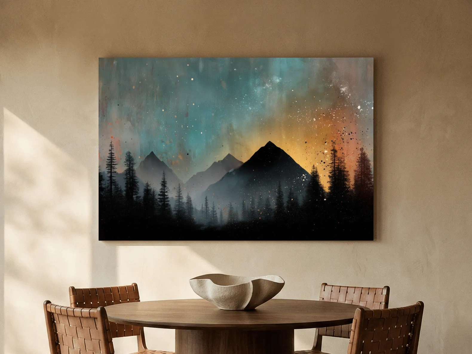 Moody Mountain Sunset Silhouette - Abstract Pine Forest Wall Art