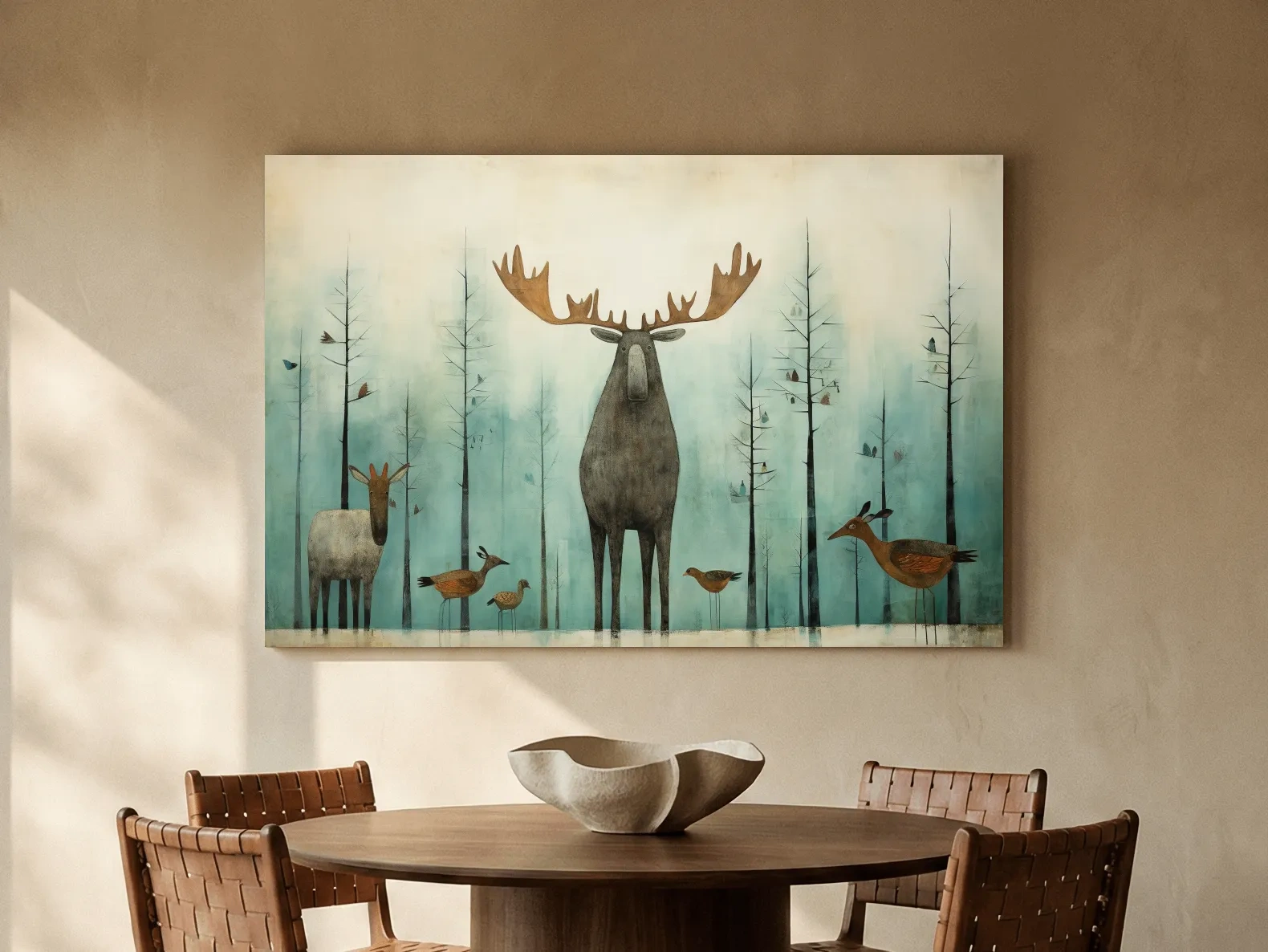 Whimsical Scandi Folk Art - Moose & Woodland Animals Wallart