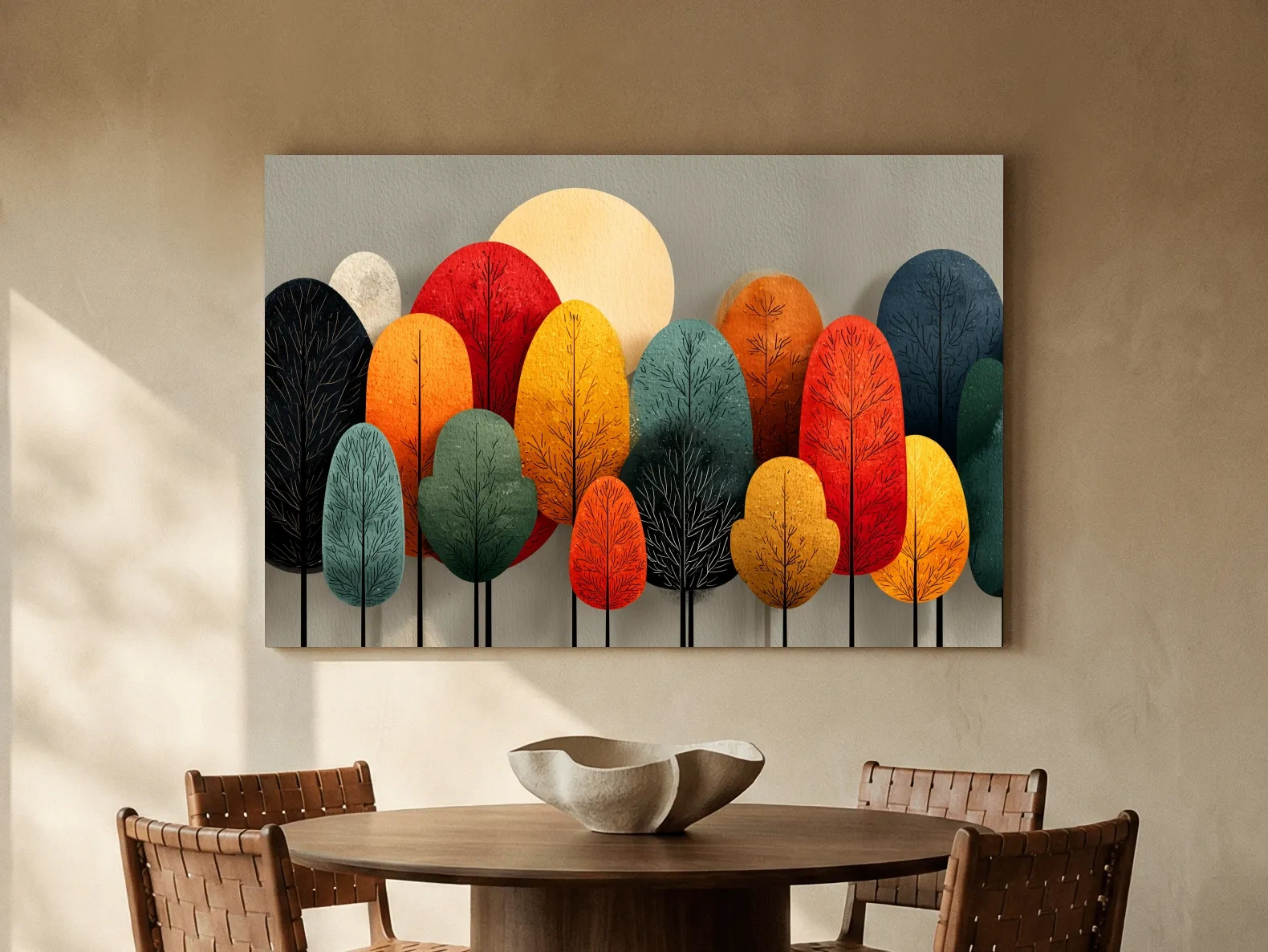 Mid-Century Abstract Autumn Forest Trees - Modern Scandinavian Landscape Artwork