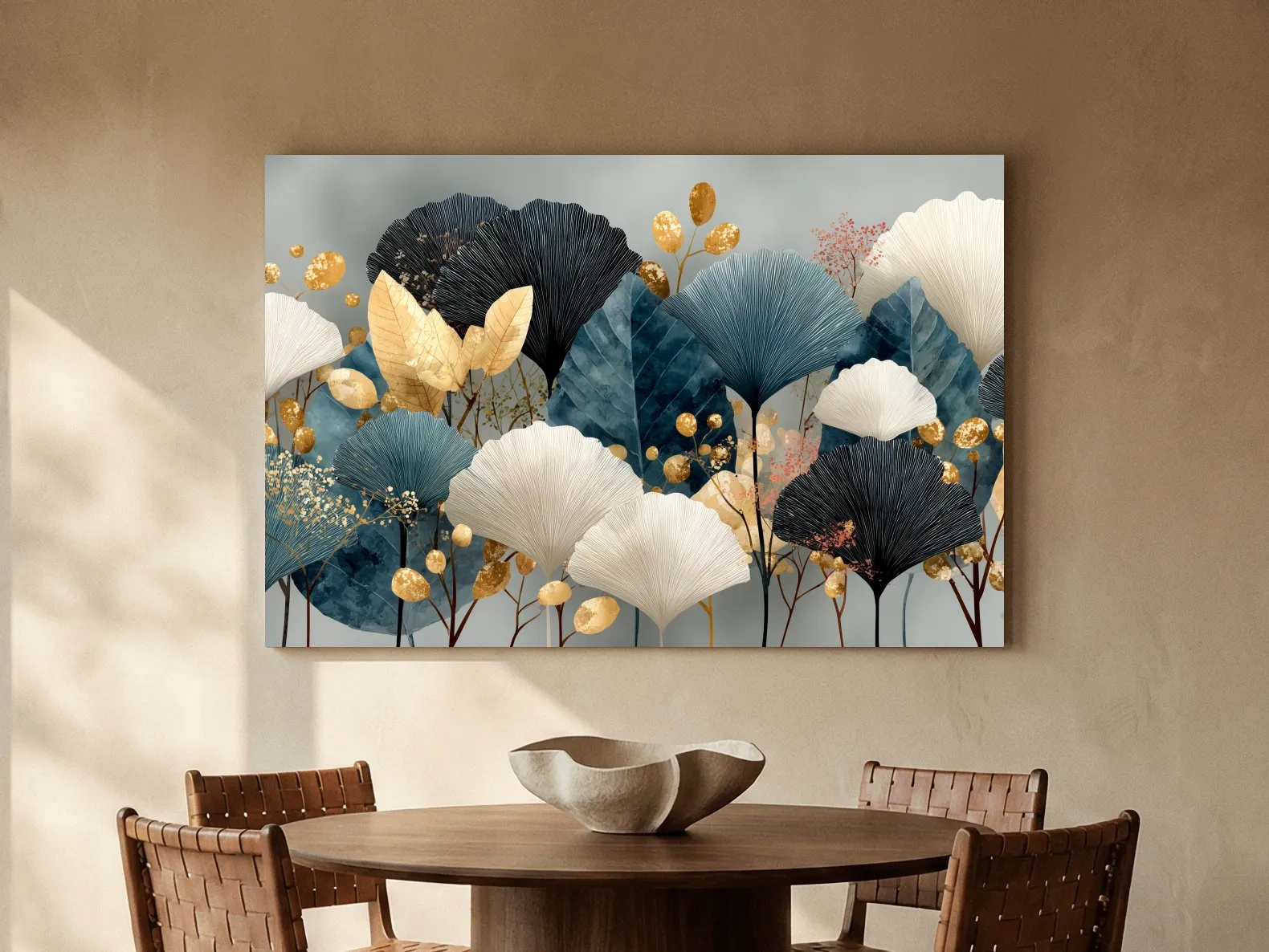 Luxe Ginkgo Leaves Botanical Illustration - Modern Japandi Wall Art
