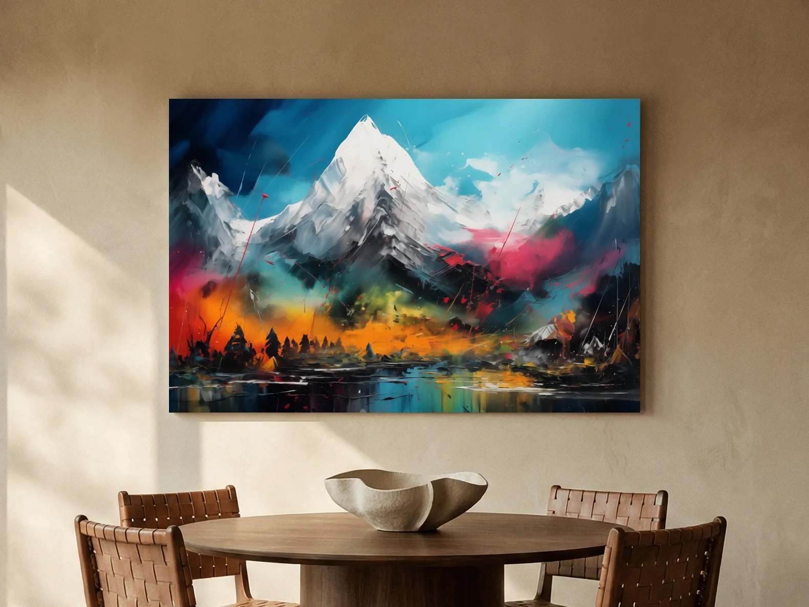 Vibrant Abstract Alpine Mountain Peaks - Colorful Impasto Painting Style Wall Art