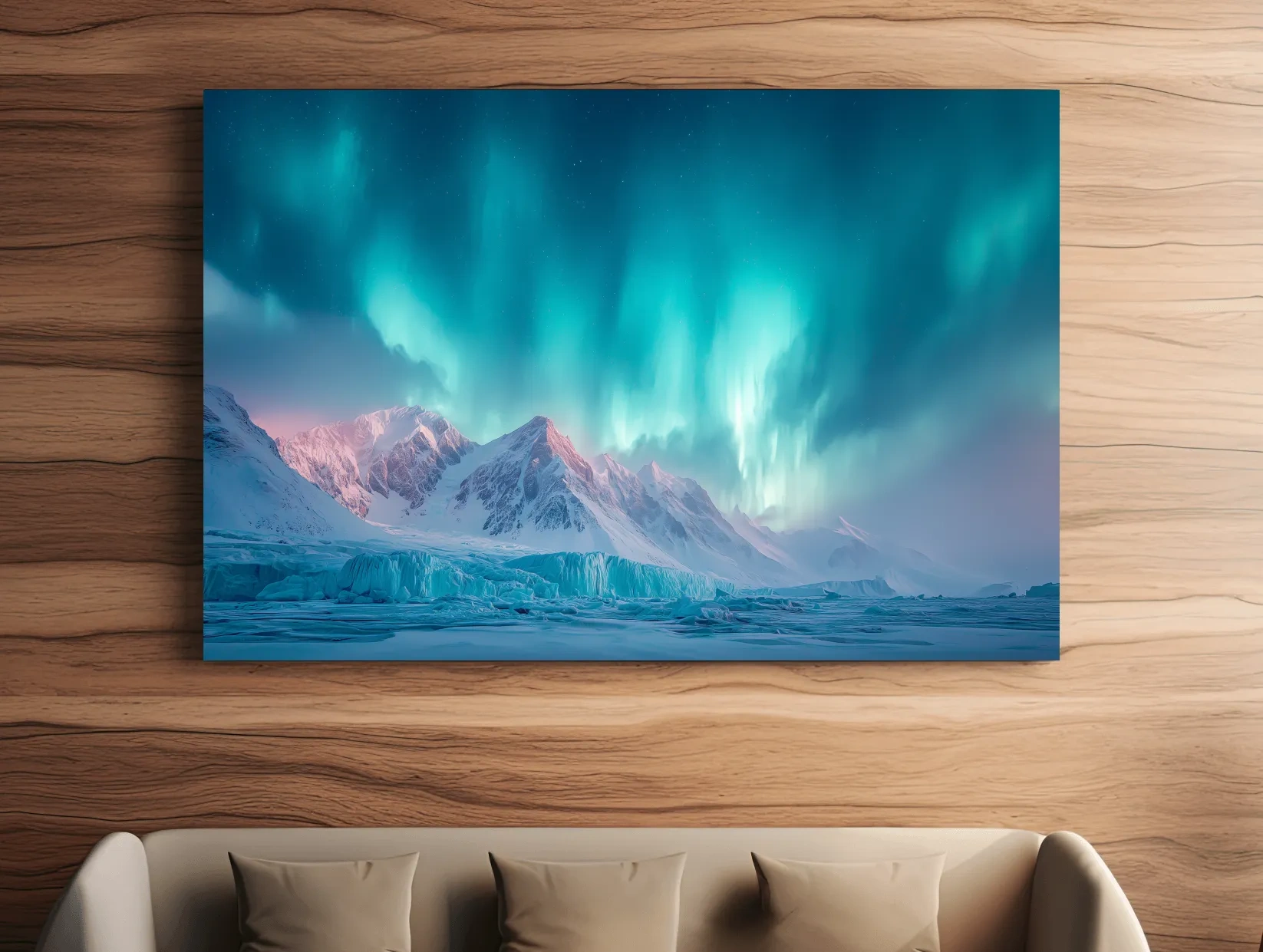 Aurora Borealis Over Icy Arctic Mountains - Northern Lights Wall Art