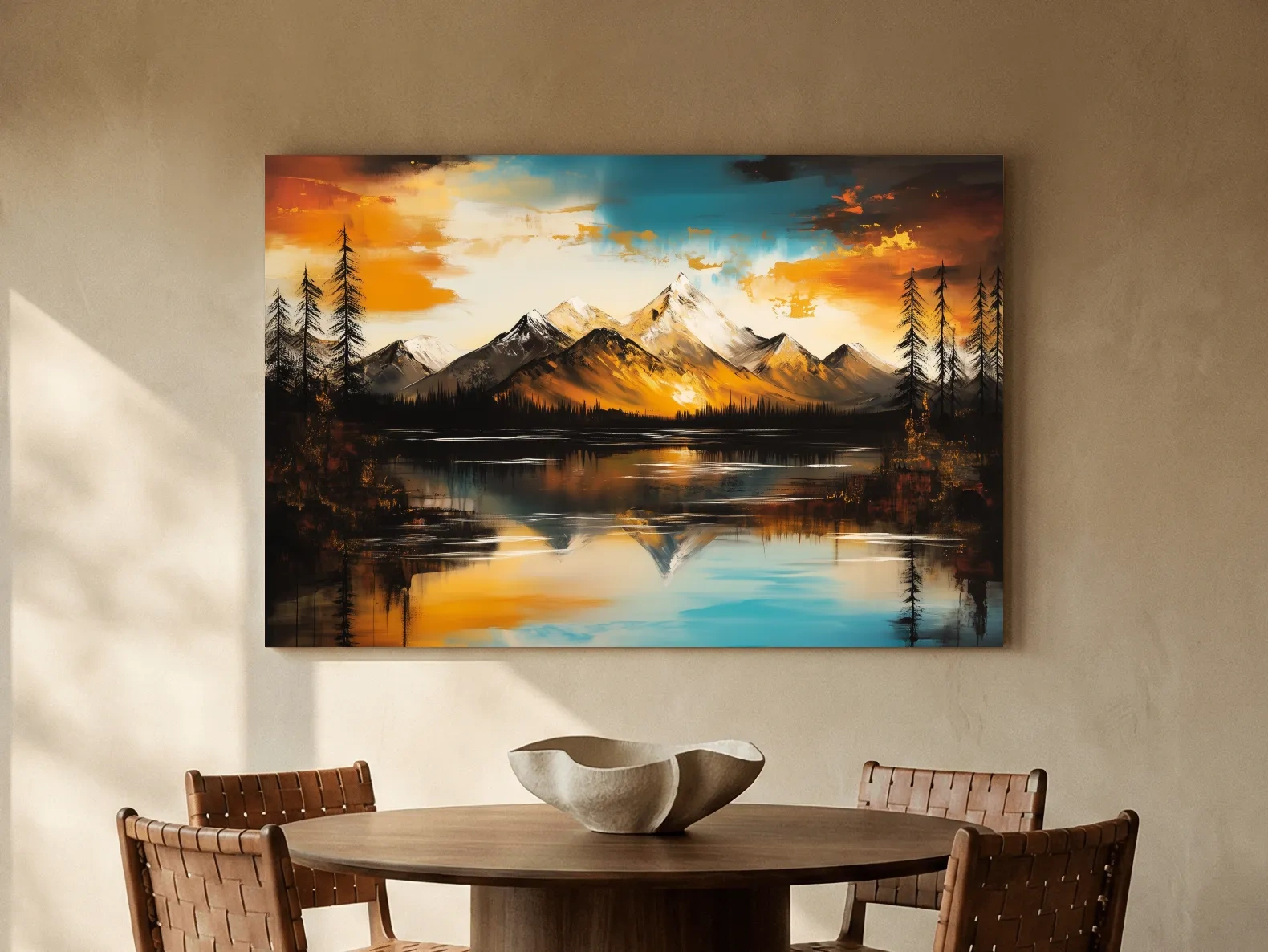 Alpine Mountain Sunset Oil Painting - Abstract Landscape Wall Art
