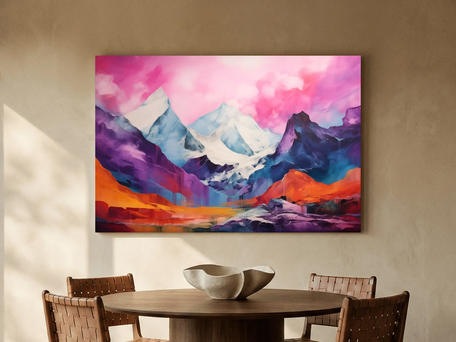 Vibrant Abstract Alpine Mountain Landscape Painting - Colorful Contemporary Wall Art