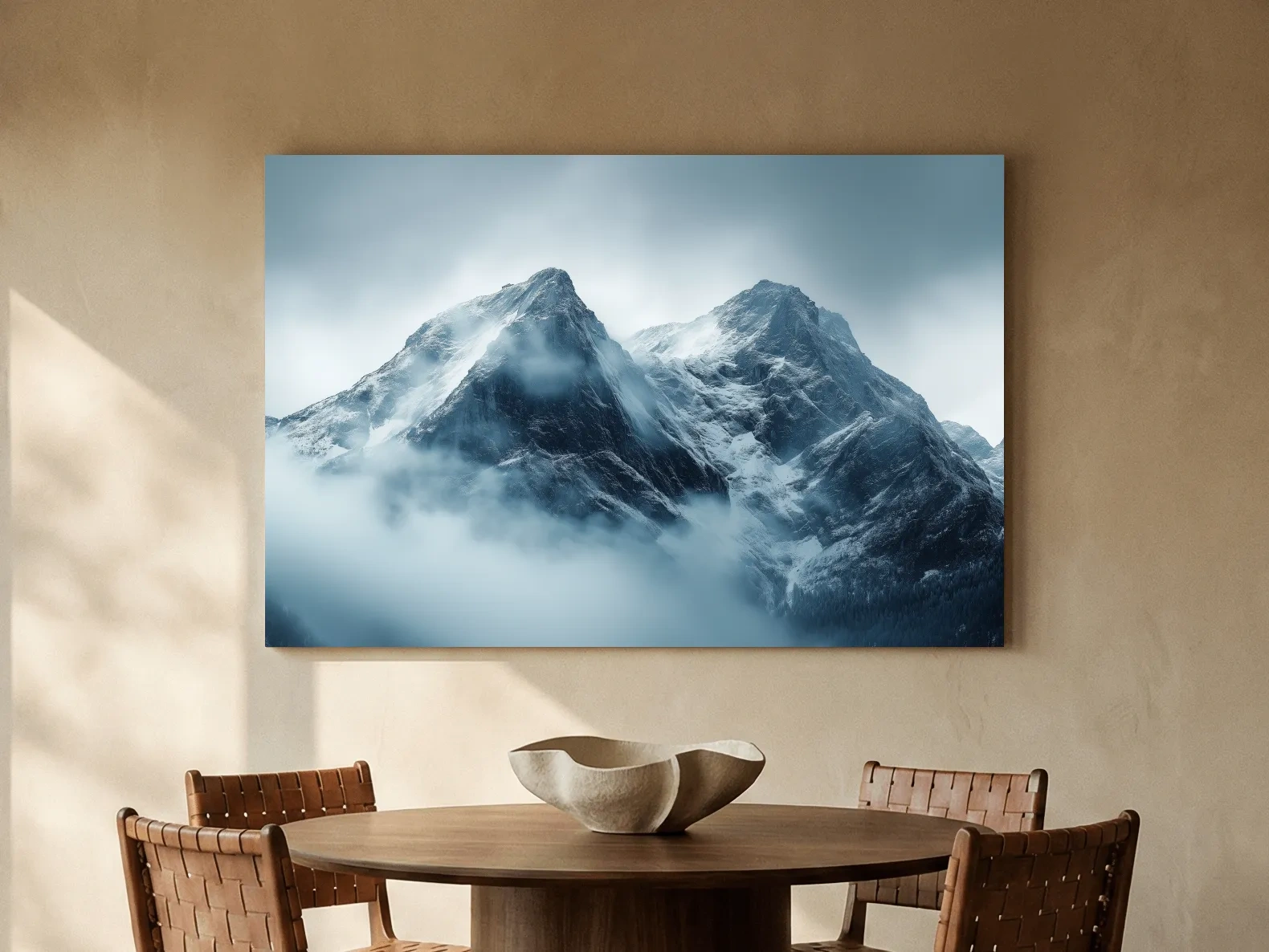 Moody Snowcapped Mountain Peaks - Atmospheric Alpine Photographic Wall Art