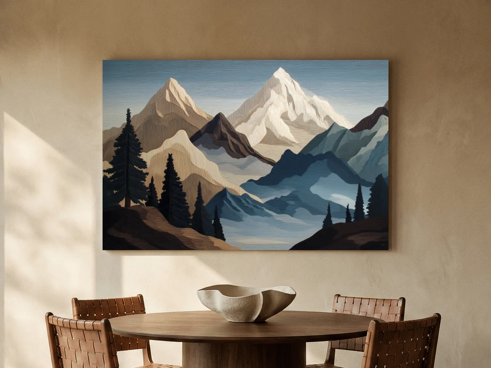 Textured Layered Alpine Mountain Peaks - Scenic Forest Wall Art