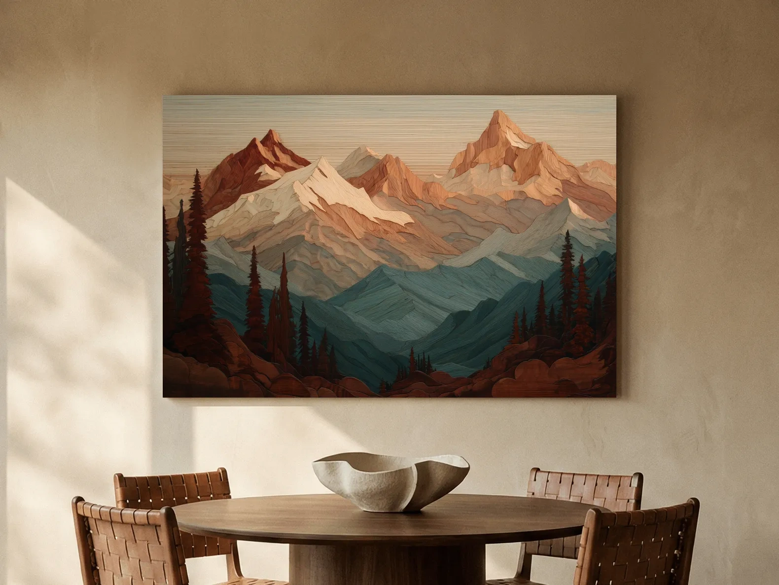 Layered Wood Alpine Mountain Range - Textured Topographic Landscape Wall Art