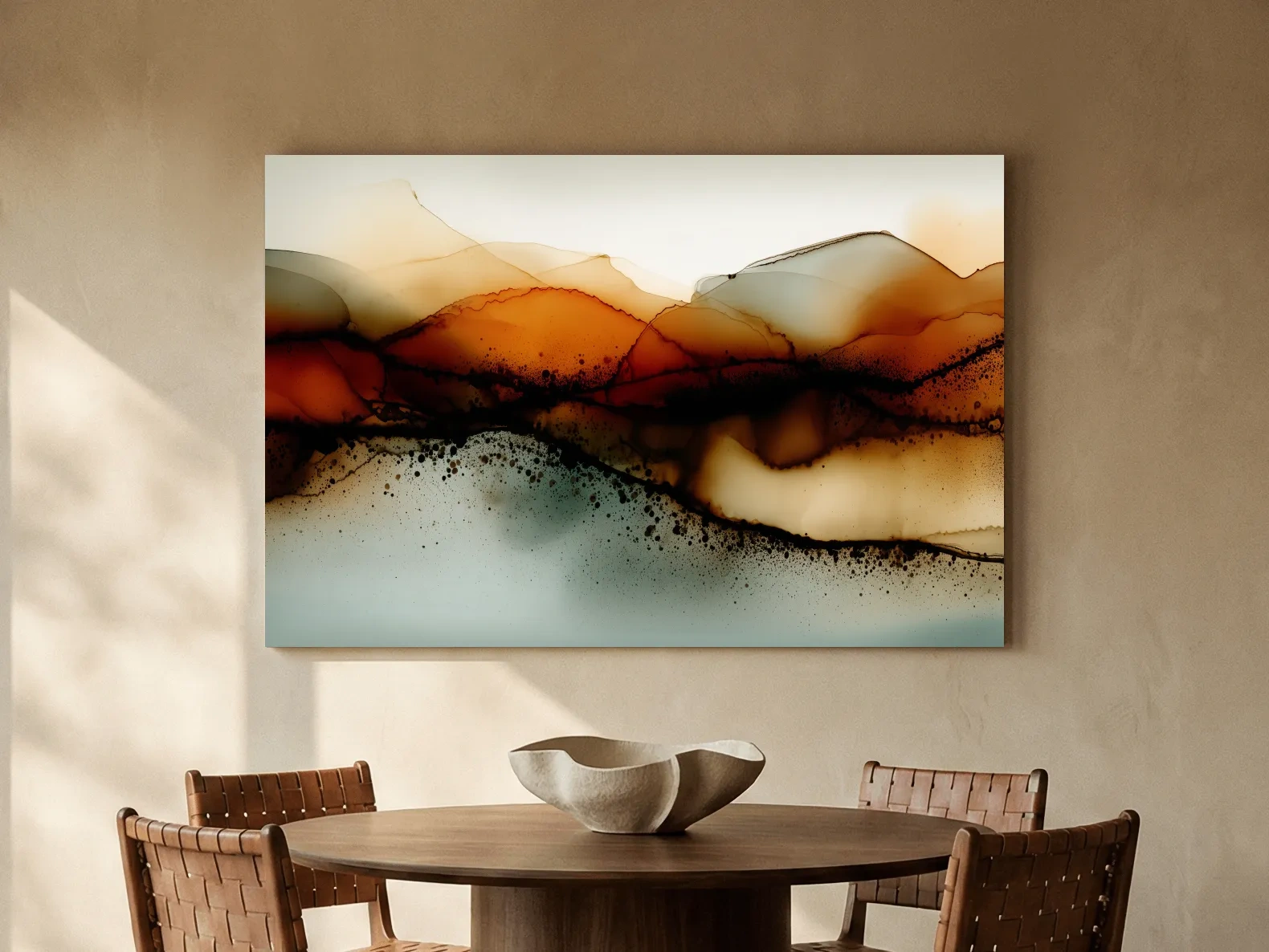Moody Abstract Sepia Mountain Layers - Modern Alcohol Ink Landscape Wall Art