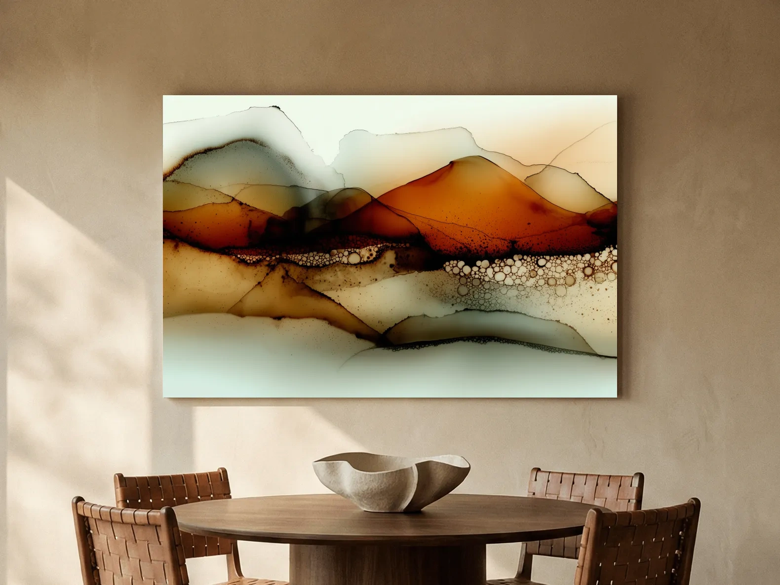 Amber Alcohol Ink Mountains - Abstract Landscape Wall Art