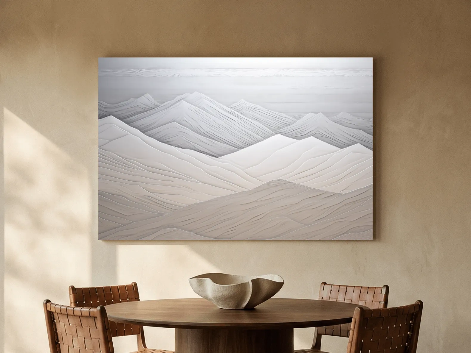 Minimalist Layered Mountain Relief Landscape - Monochrome Wall Art