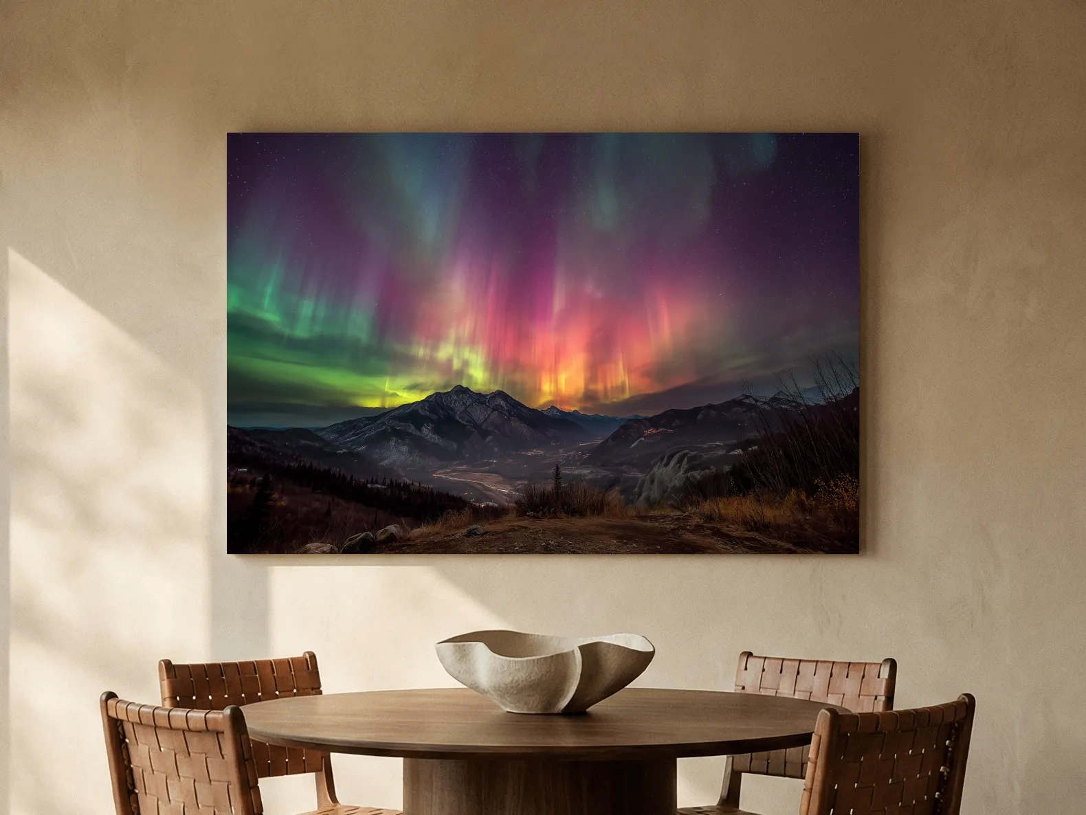Vibrant Aurora Borealis Over Mountain Range - Colorful Northern Lights Landscape Wall Art