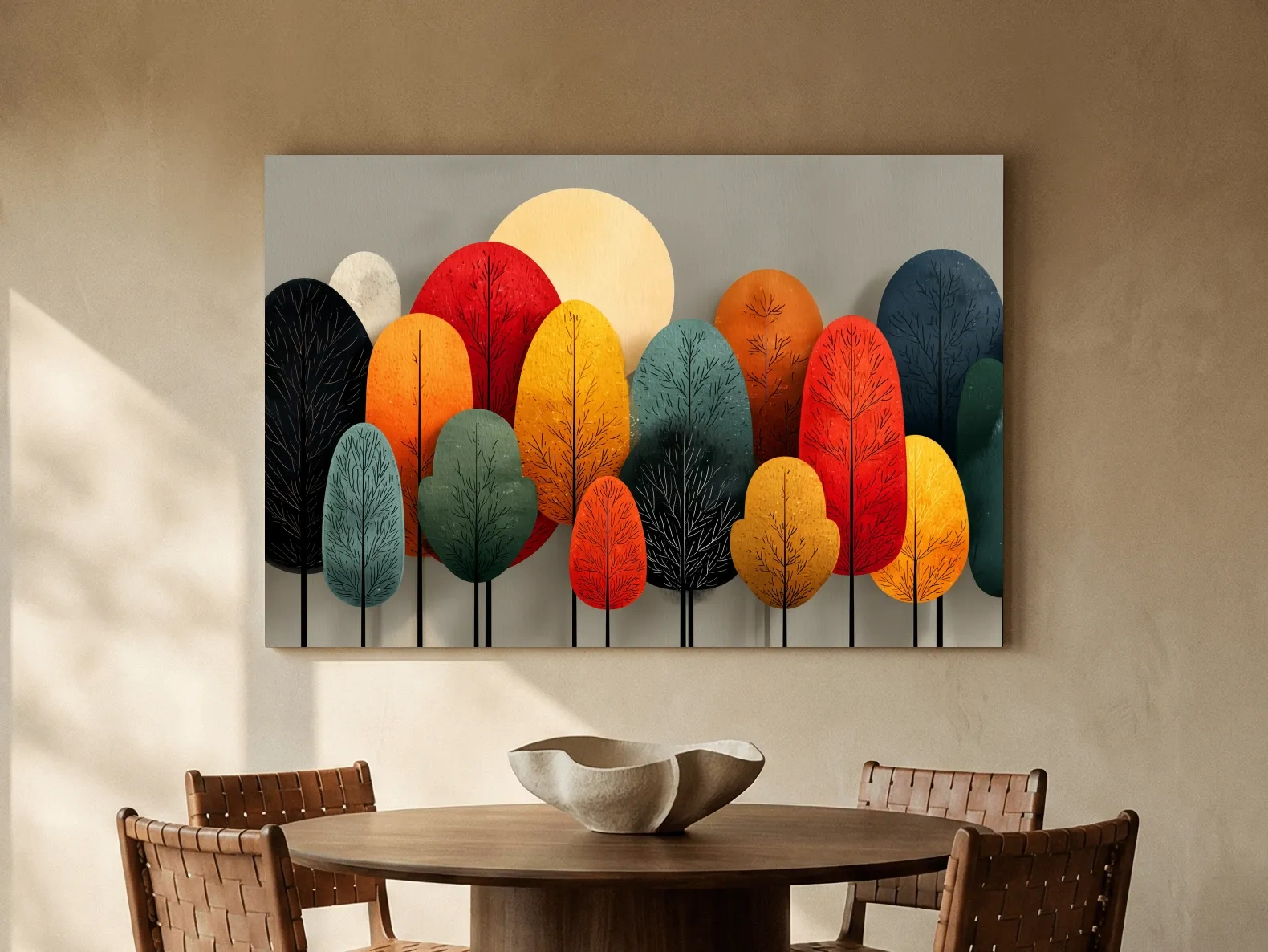 Mid-Century Abstract Autumn Forest Trees - Modern Scandinavian Landscape Artwork