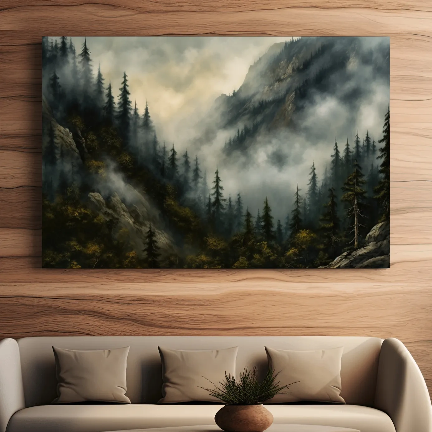 Moody Misty Mountain Pine Forest - Foggy Alpine Landscape Wall Art