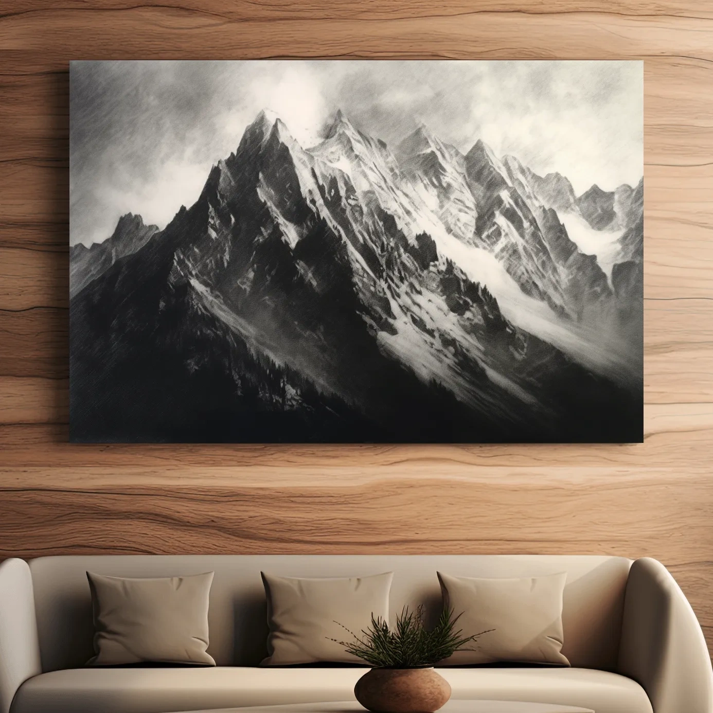 Black & White art - Charcoal drawing of a mountain range