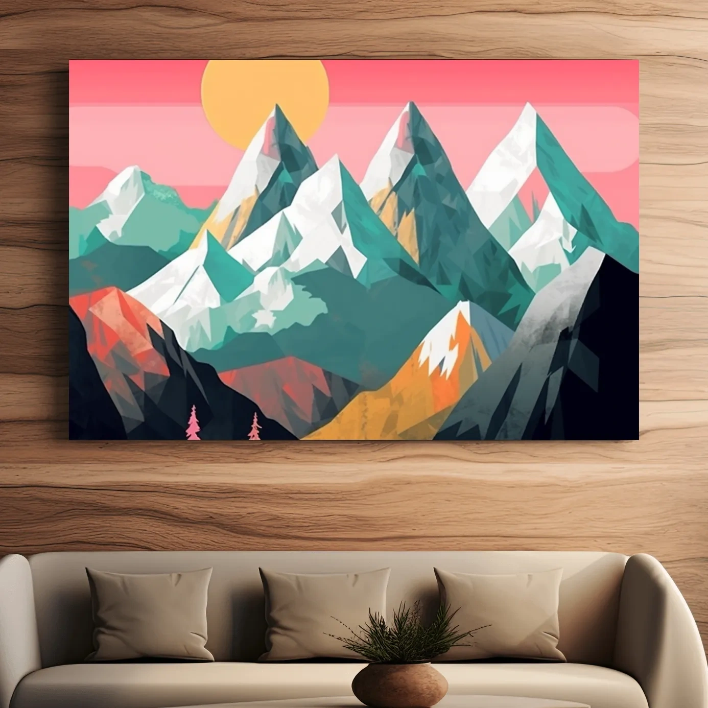 Simple 2d mountain art, colourful mountain ranges