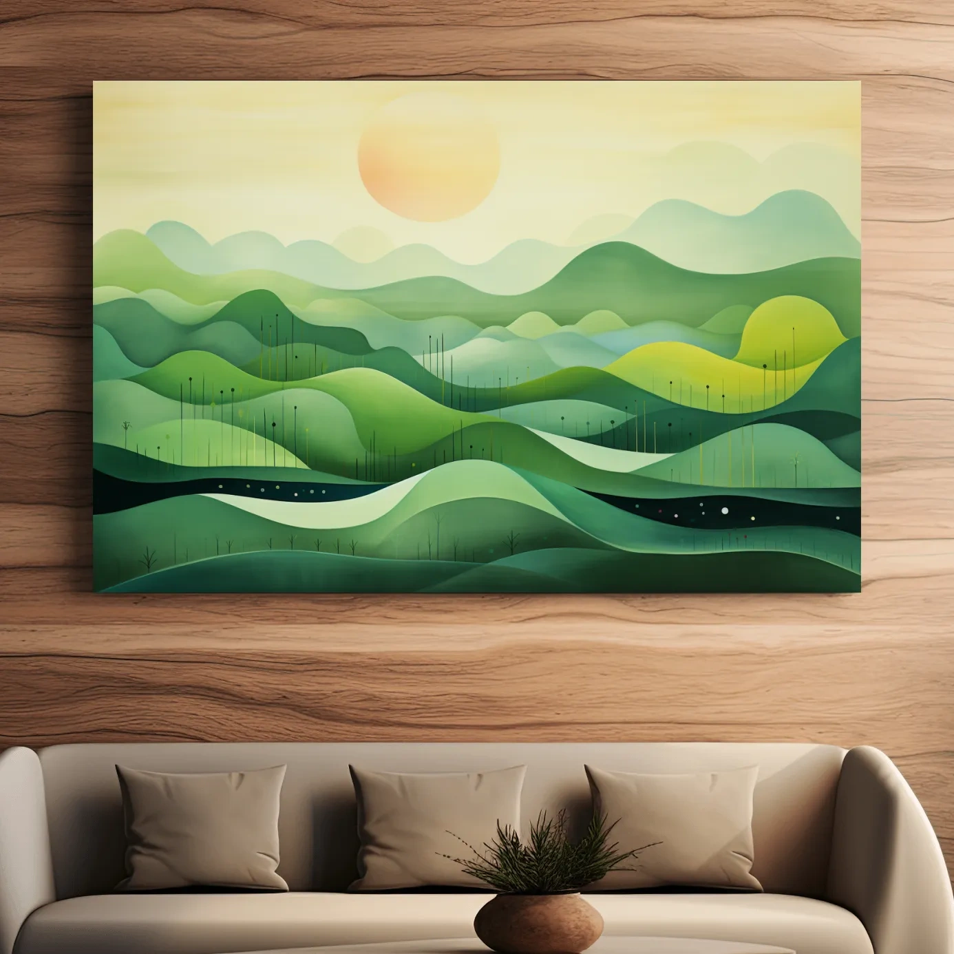 Minimalist Layered Green Rolling Hills - Serene Abstract Landscape Wall Art