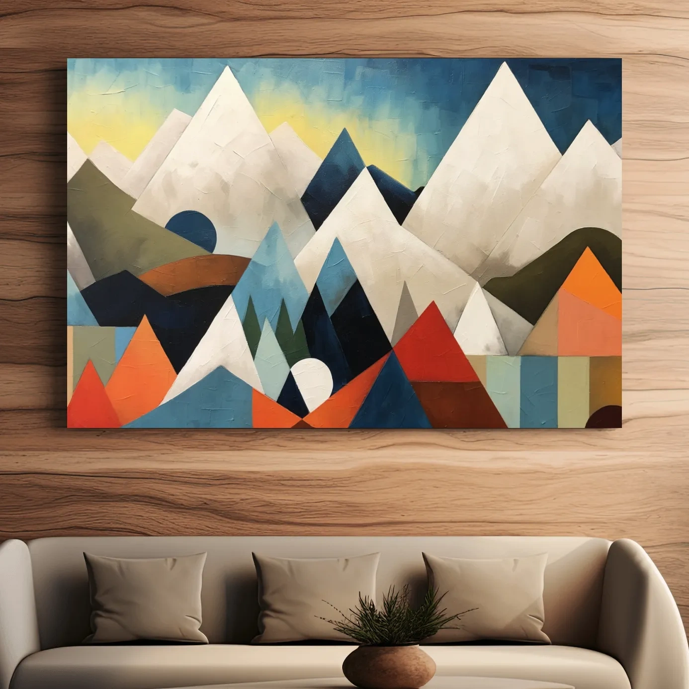 Abstract suprematism mountain painting