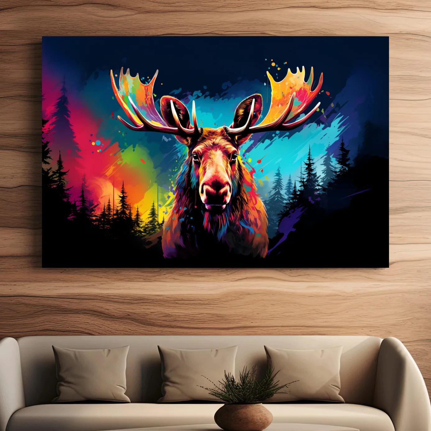 Colorful retro illustration of a moose head