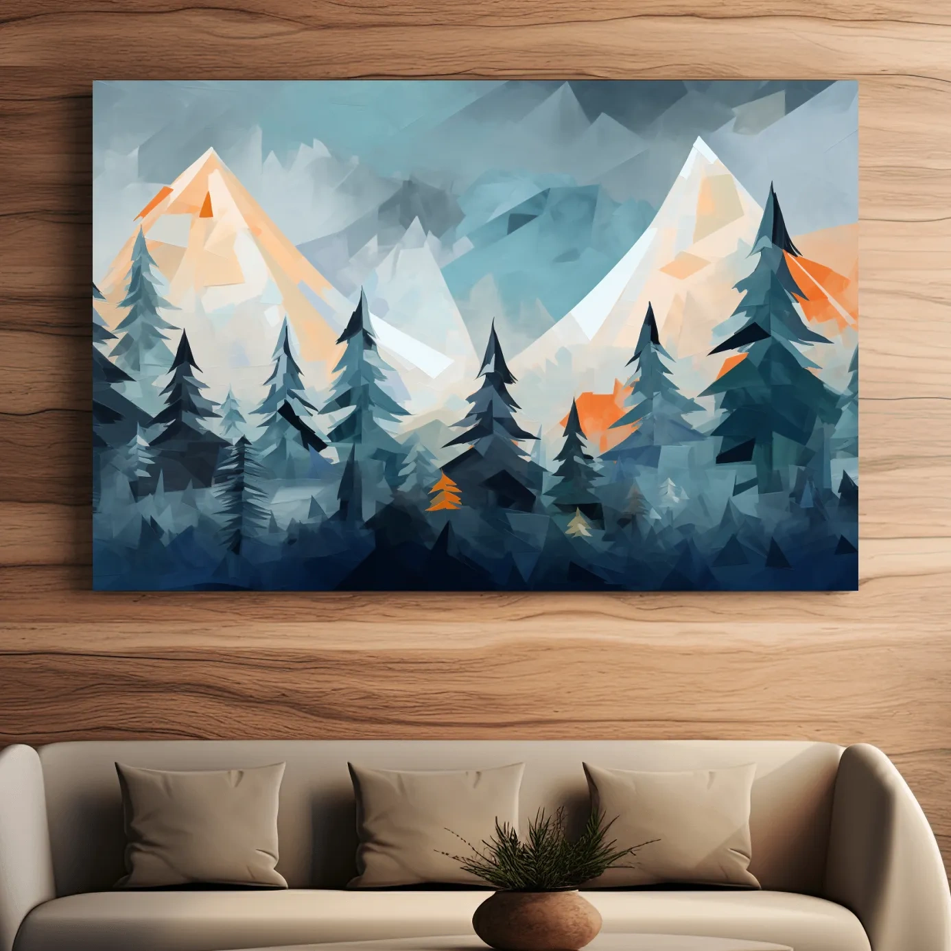 Geometric Alpine Peaks And Pine Forest - Abstract Mountain Landscape Wall Art
