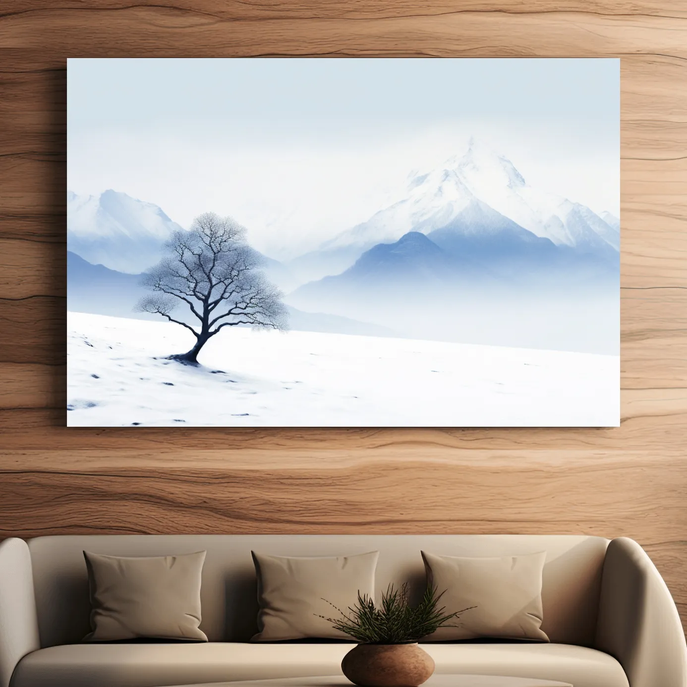 Minimal illustration, lonely tree in the snow