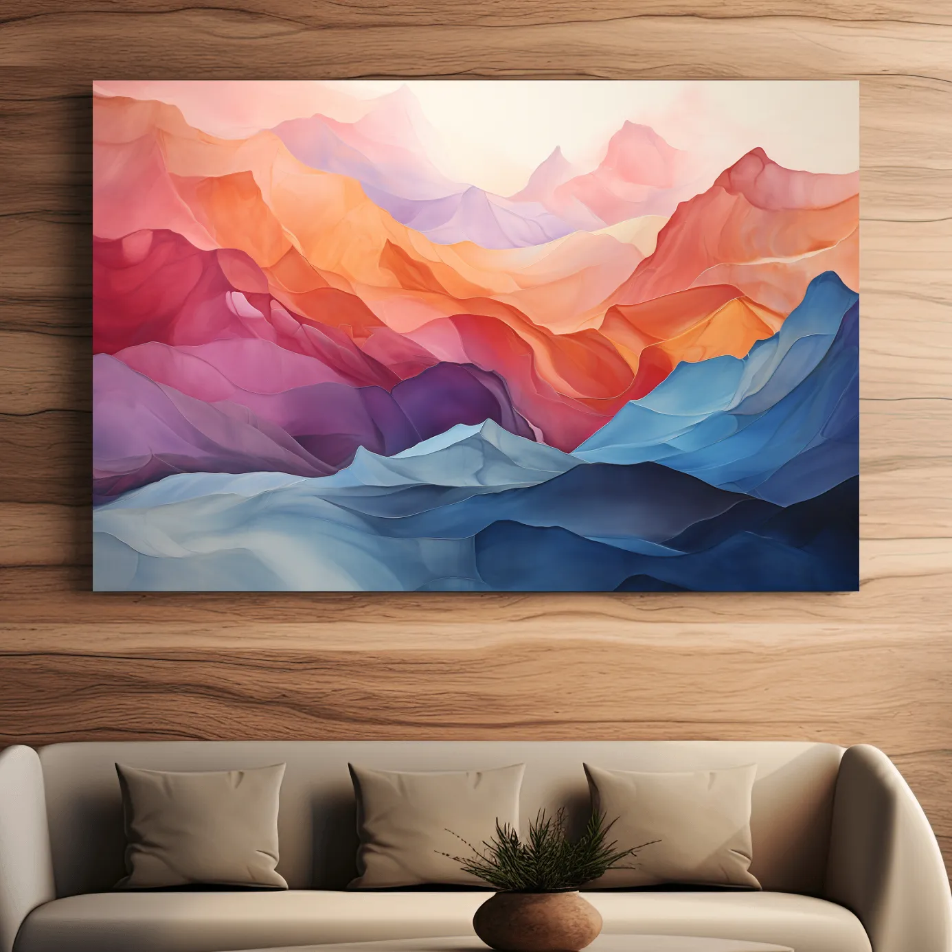 Vibrant Abstract Layered Mountain Landscape - Modern Colorful Alpine Wall Art