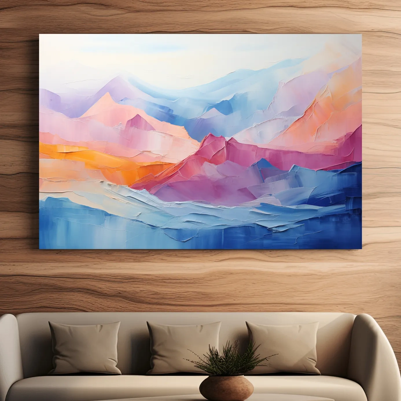 Vibrant Pastel Abstract Mountain Landscape - Colorful Textured Painting Style Wall Art