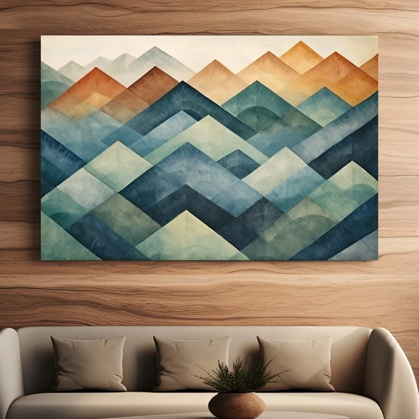 Abstract shapes, watercolour style mountain patterns painting