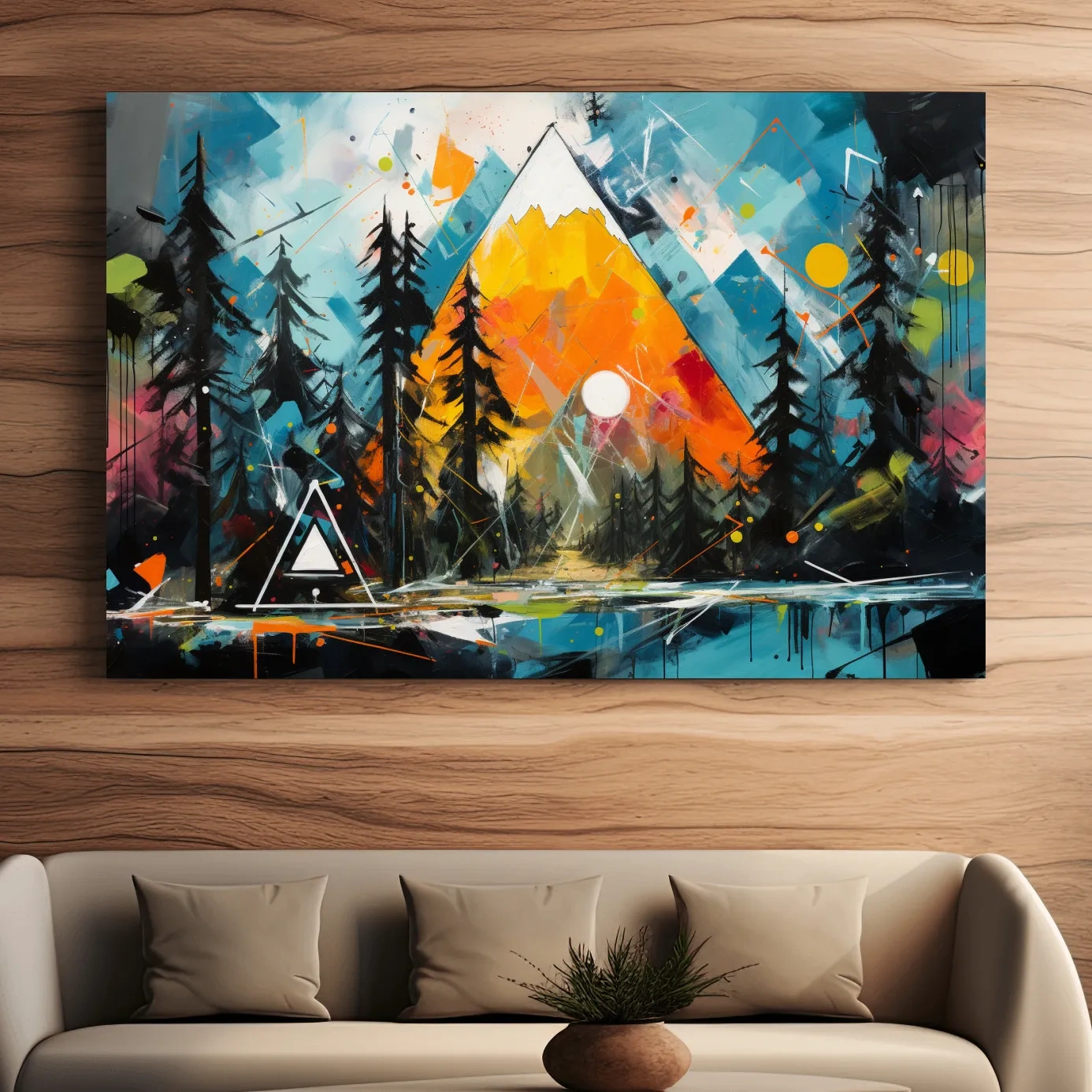 Colorful energetic style alpine mountain painting