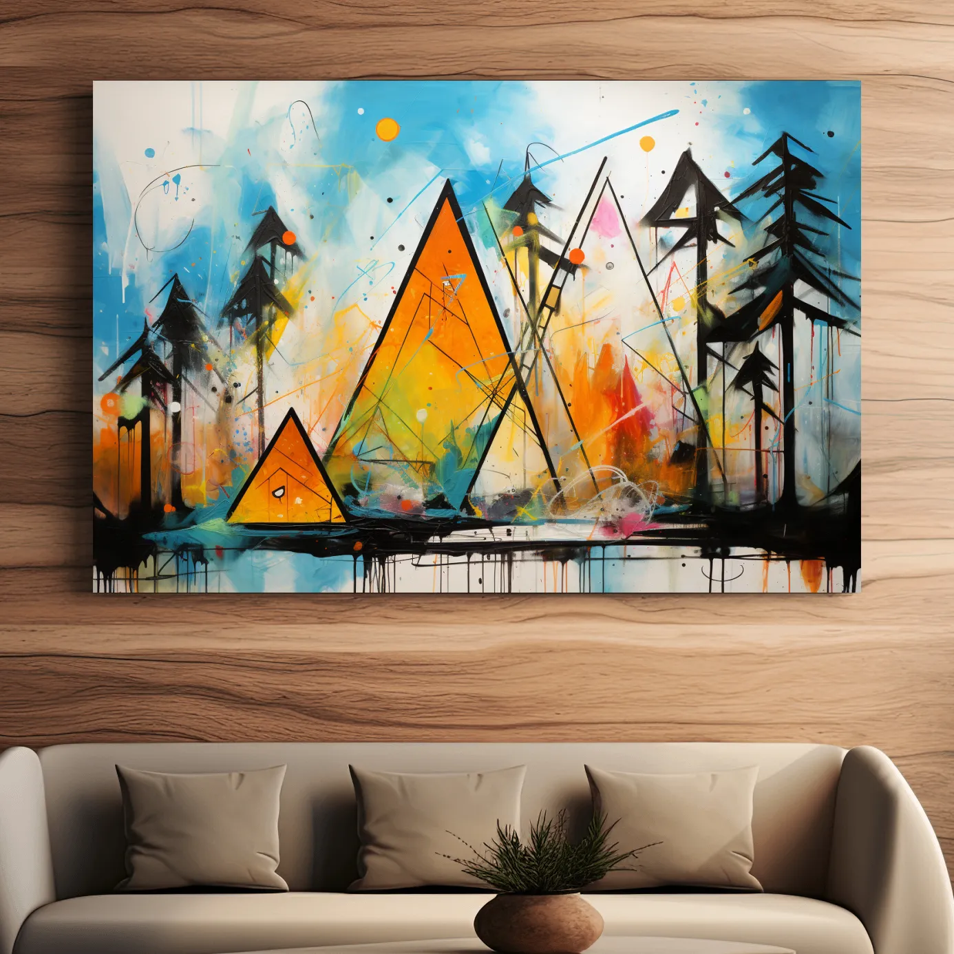 Vibrant Abstract Mountain Peaks And Pines - Colorful Mixed Media Wall Art