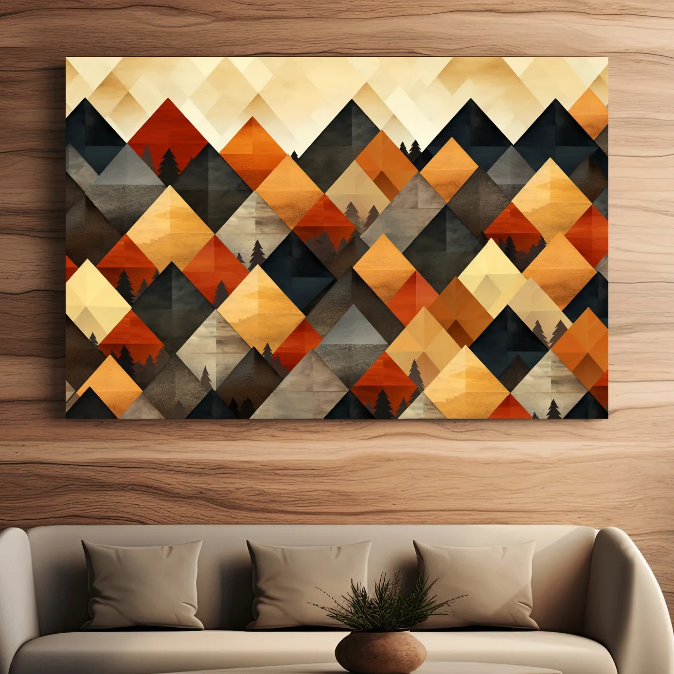 Mid century style art, geometric mountain patterns