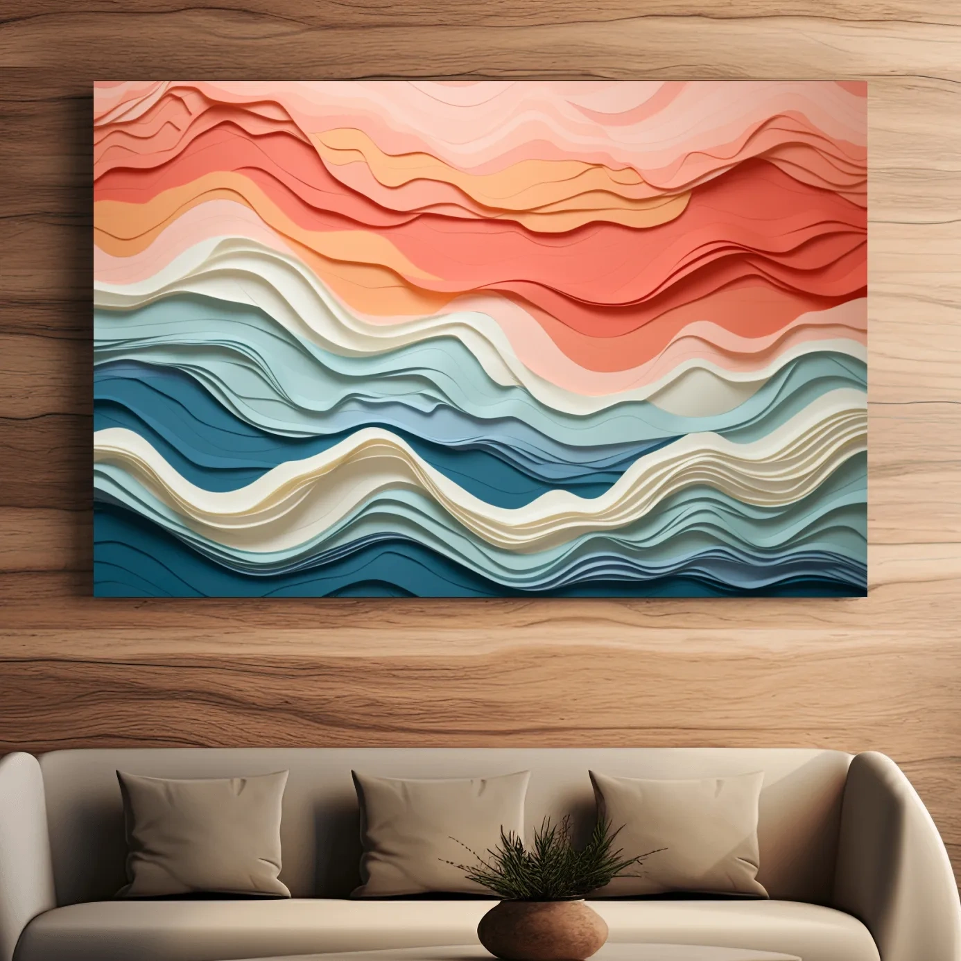 Flowing paper art, rolling mountain shapes