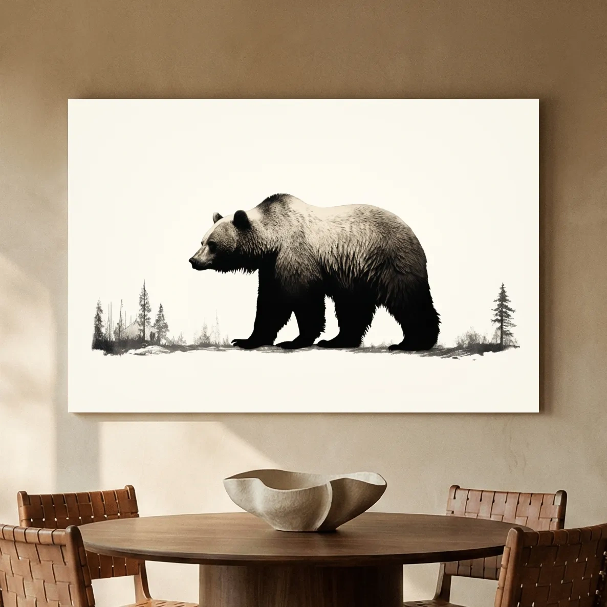 Minimalist Grizzly Bear Silhouette - Black And White Wildlife Wall Art