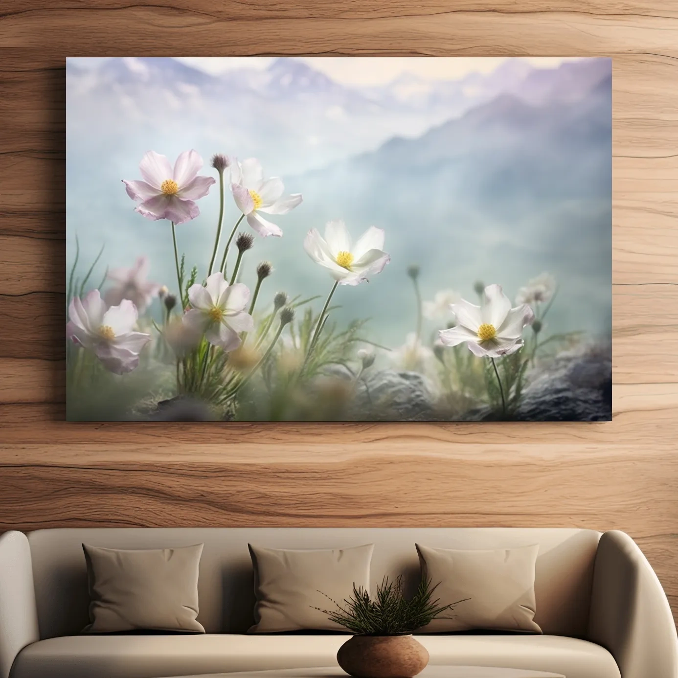 Dreamy Alpine Wildflower Meadow - Soft Pastel Mountain Botanic Artwork