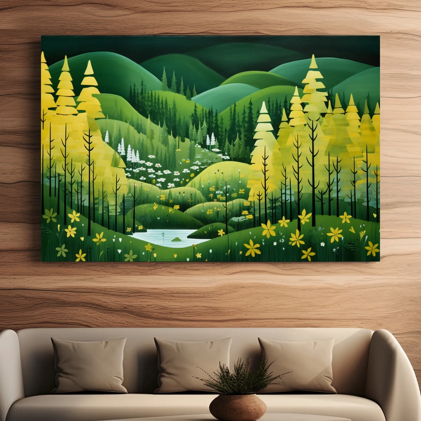 Whimsical Autumn Mountain Valley - Wildflower Forest Wall Art