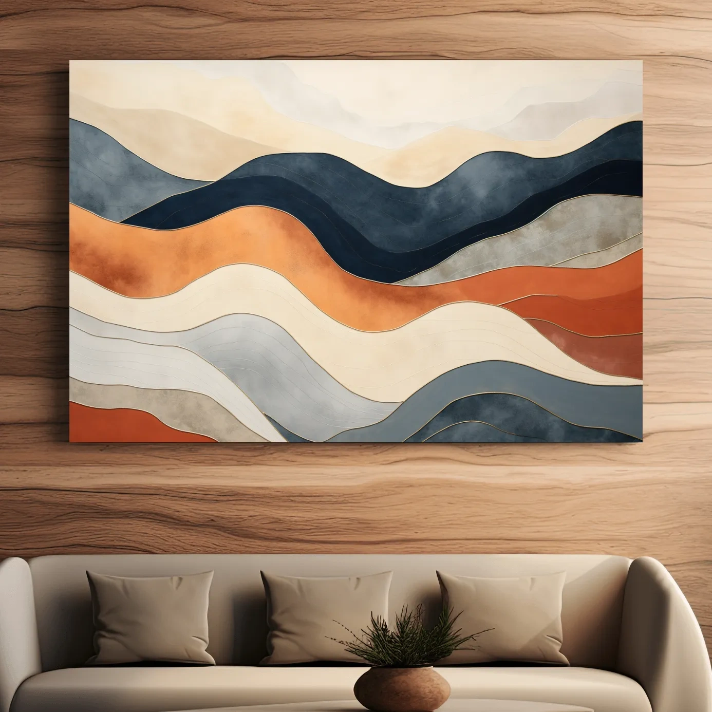 Rolling abstract mountain shapes, mid century style art