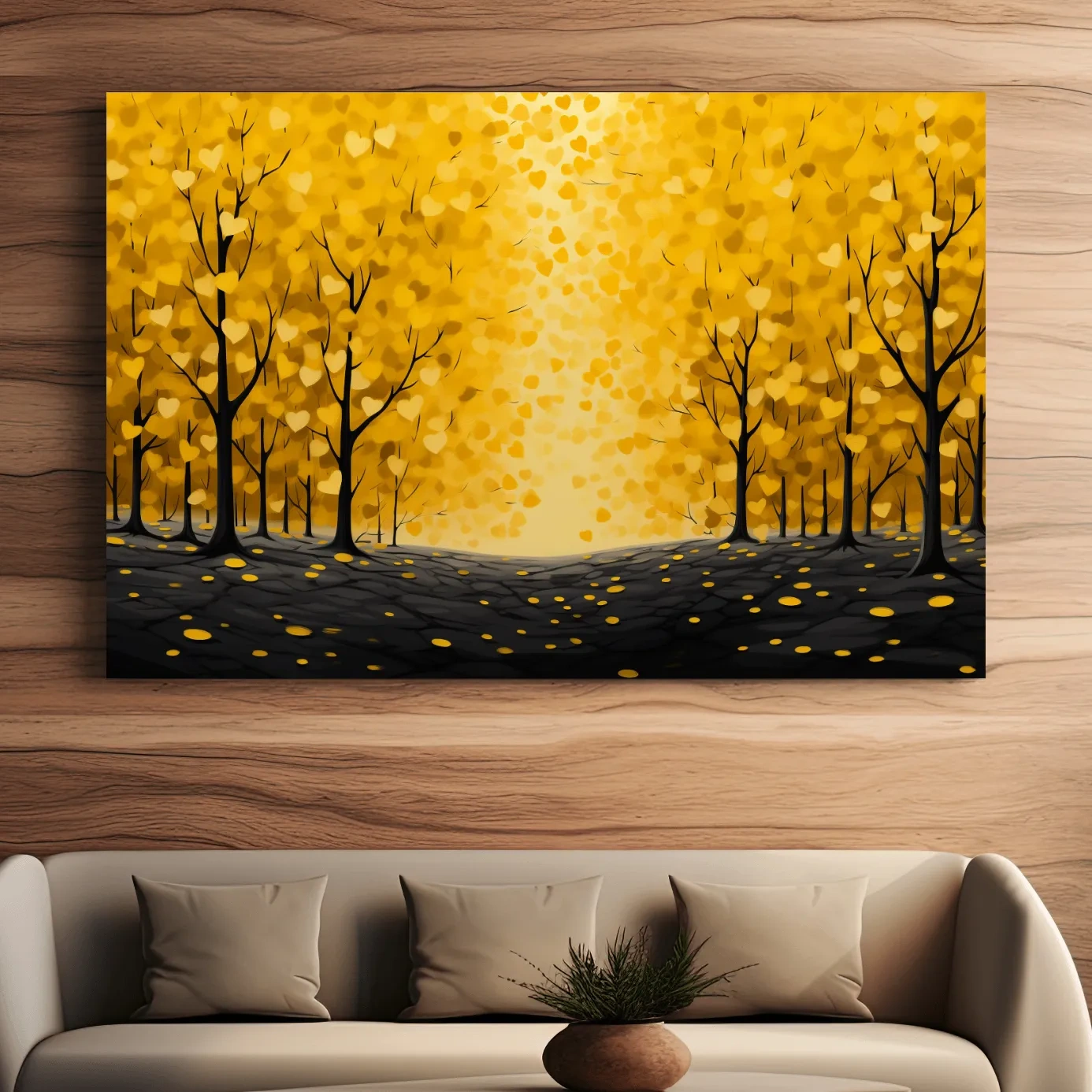 Autumn forest made from love heart leaves