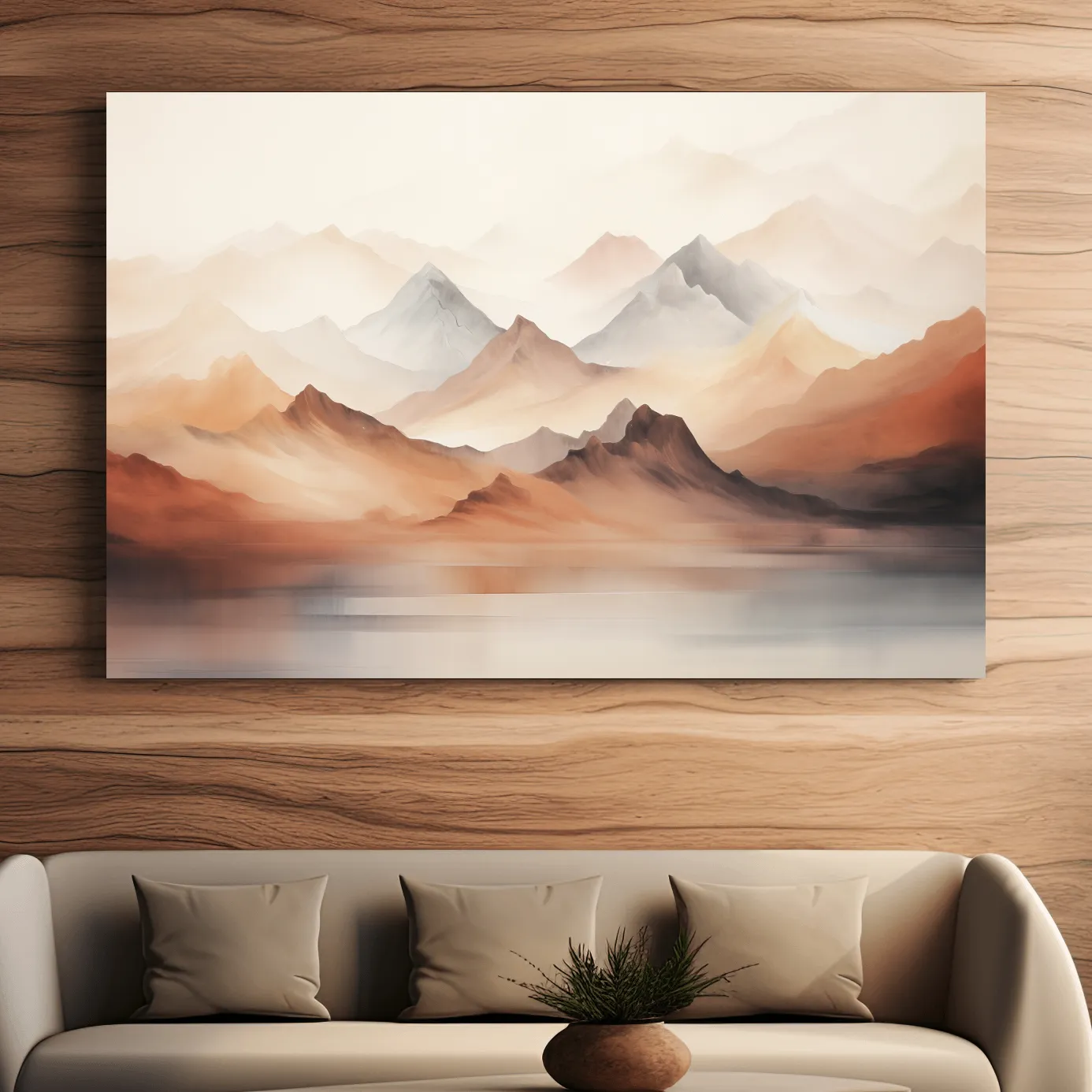 Subtle pastel painting of mountain ranges