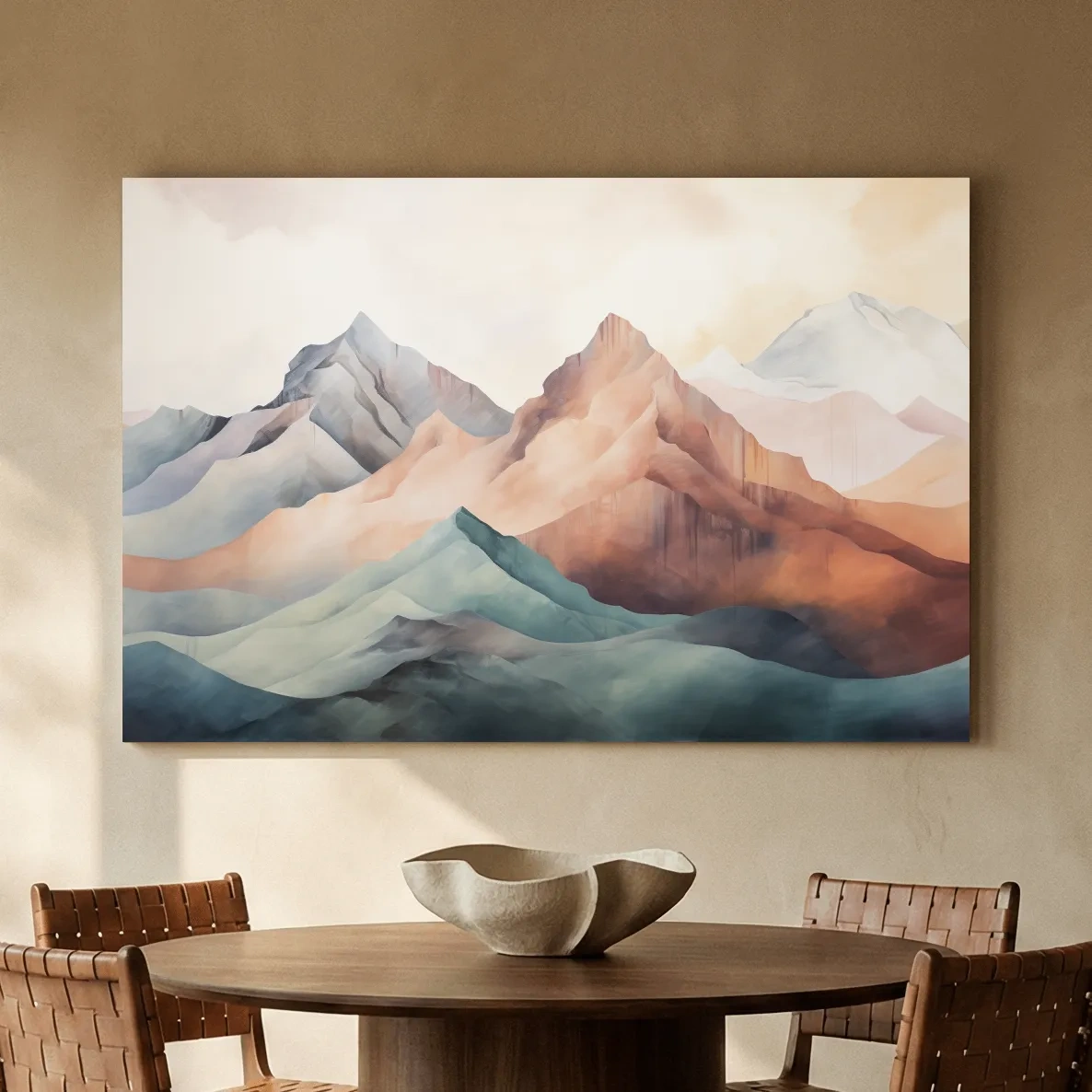 Dreamy Pastel Watercolor Mountain Range - Minimalist Alpine Landscape Wall Art