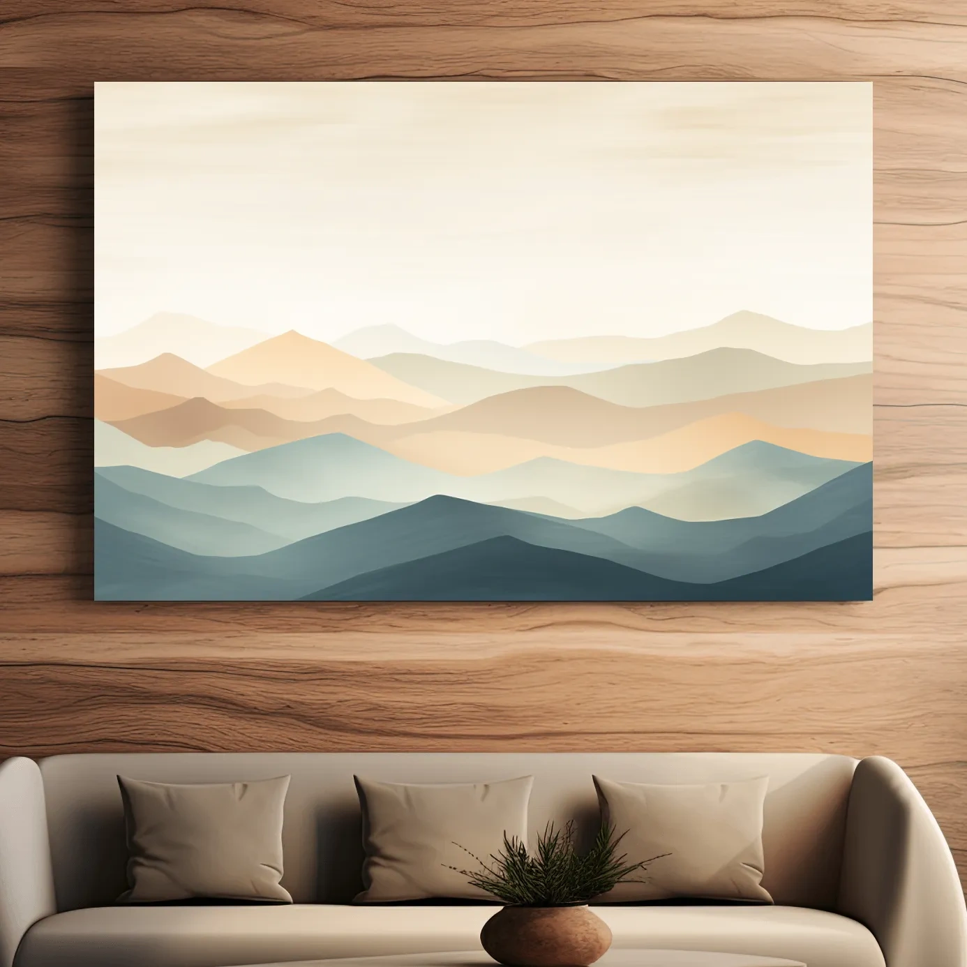Subtle wavy mountain peaks painting, pastel colored wall art