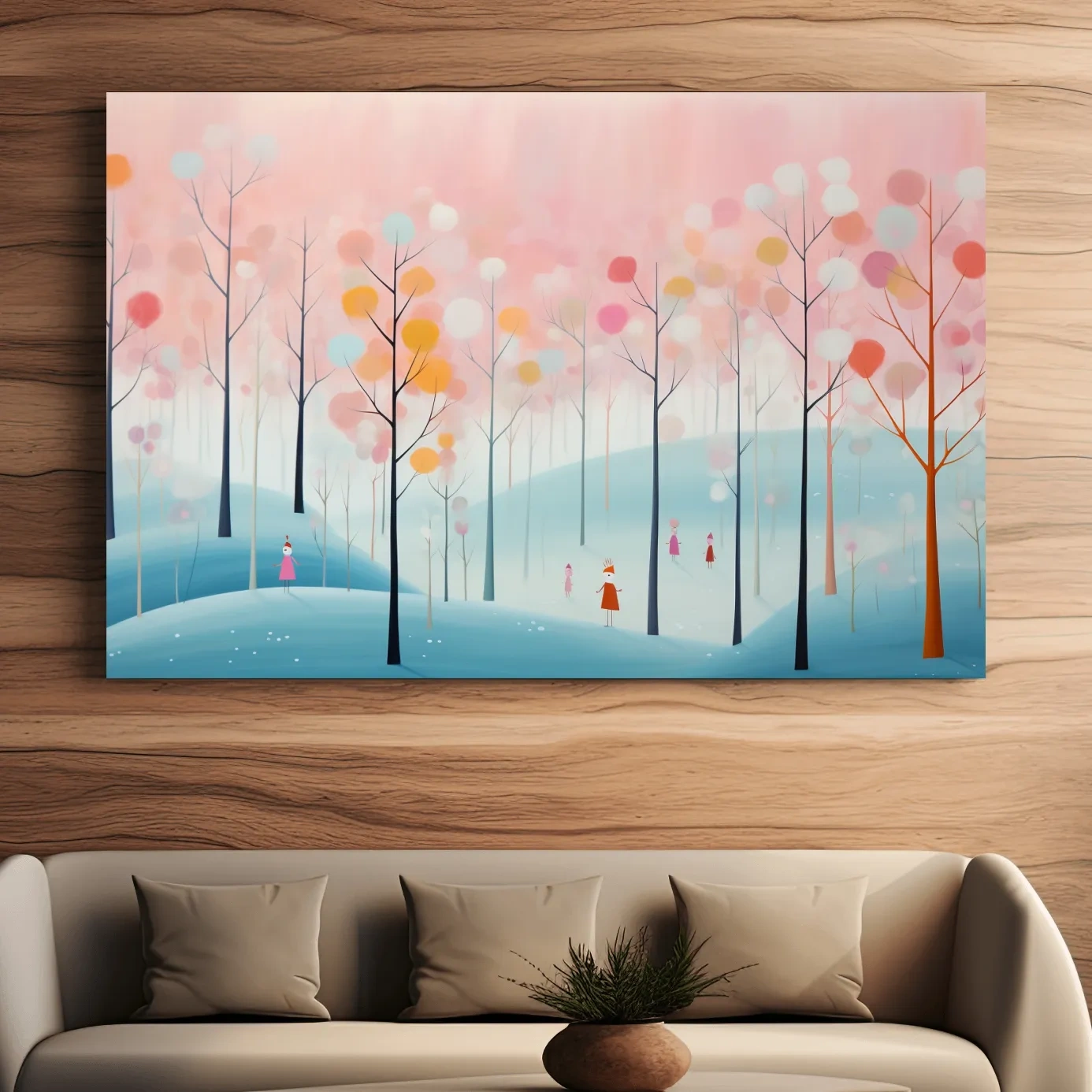 Quirky illustration artwork of a pastel forest
