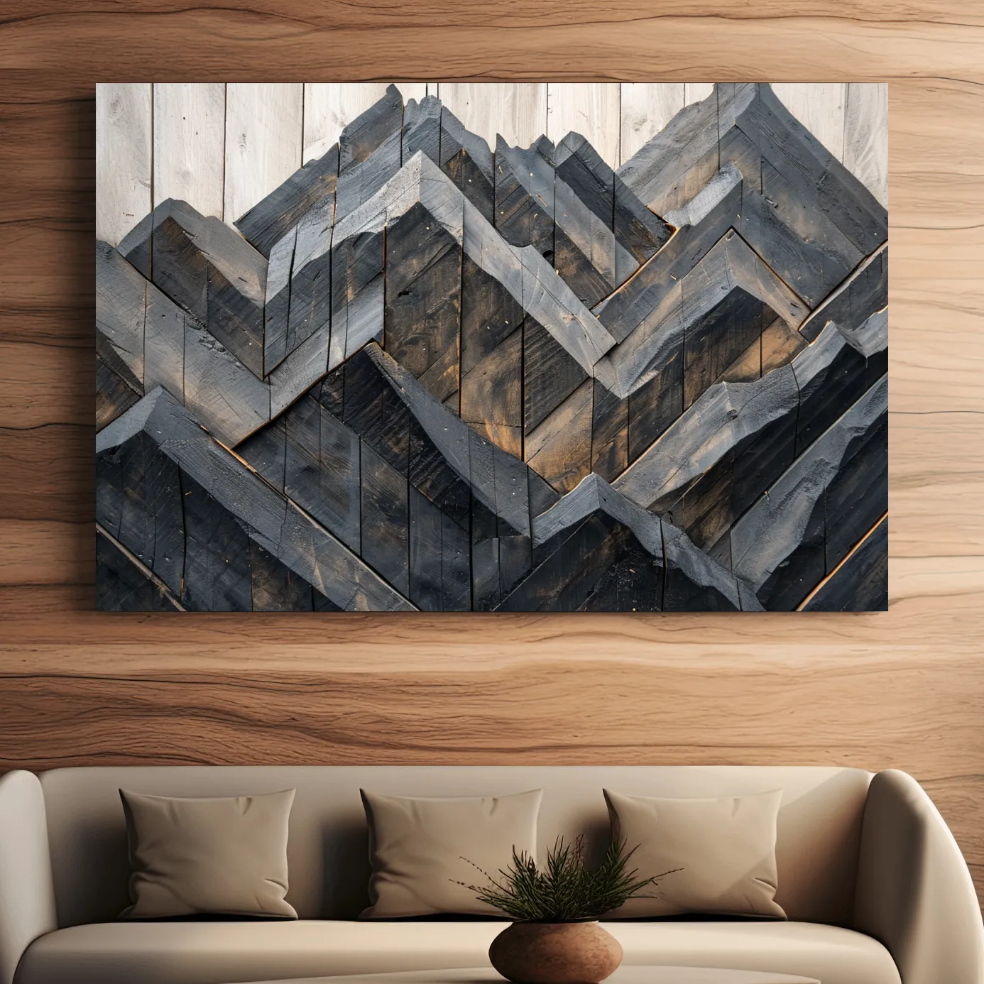 Rustic mountain art, wooden pallets effect