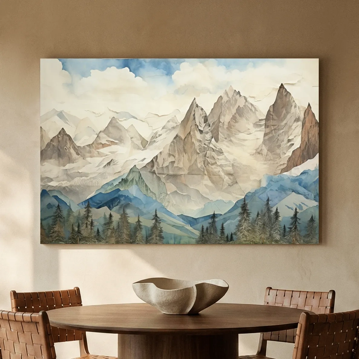 Misty Paper Cut-out Alpine Mountain Range - Serene Forest Landscape Wall Art