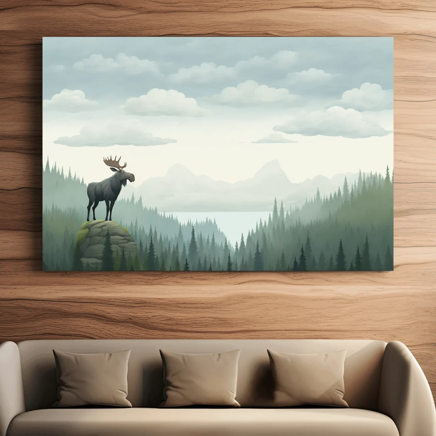 Majestic Moose Over Pine Forest - Nursery Wildlife Mountain Wall Art