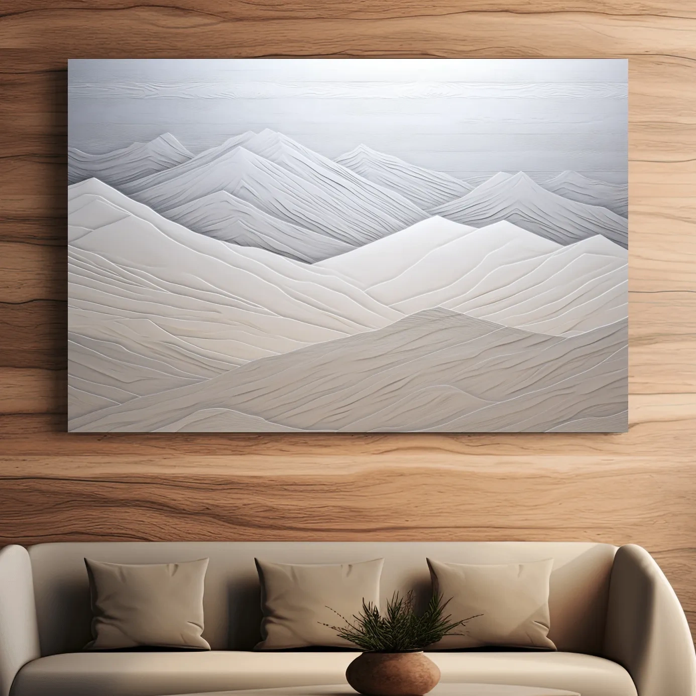 Minimalist Layered Mountain Relief Landscape - Monochrome Wall Art