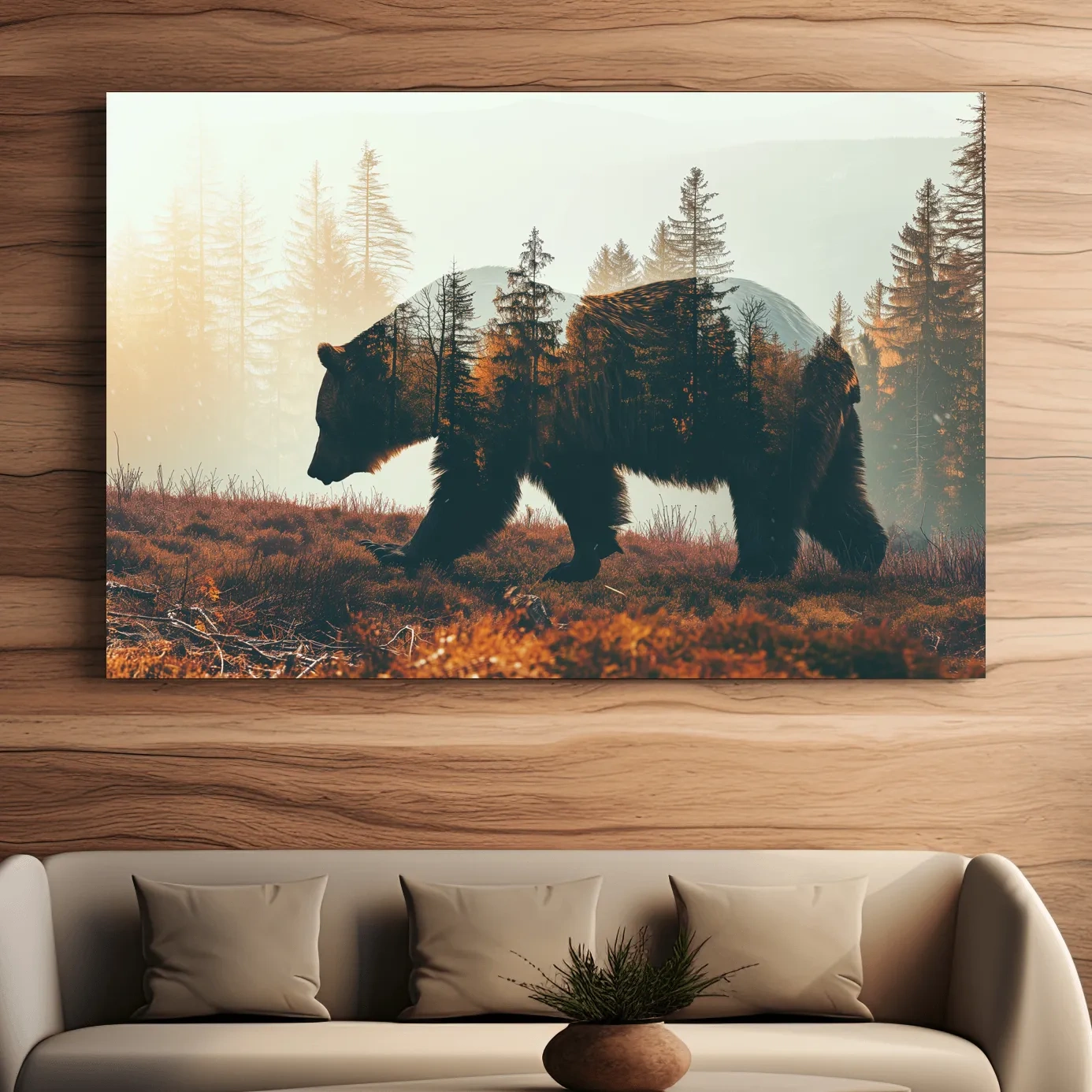 Double Exposure Grizzly Bear Forest - Misty Mountain Wildlife Photographic Artwork