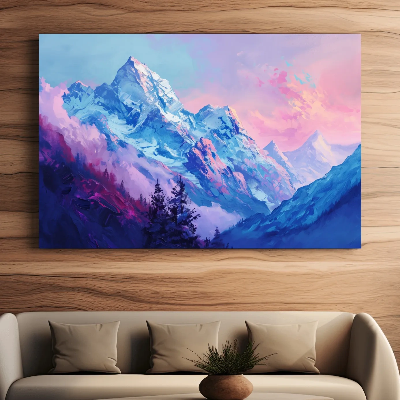Vibrant Impressionism Alpine Mountain Painting - Colorful Snowy Peaks Wall Art
